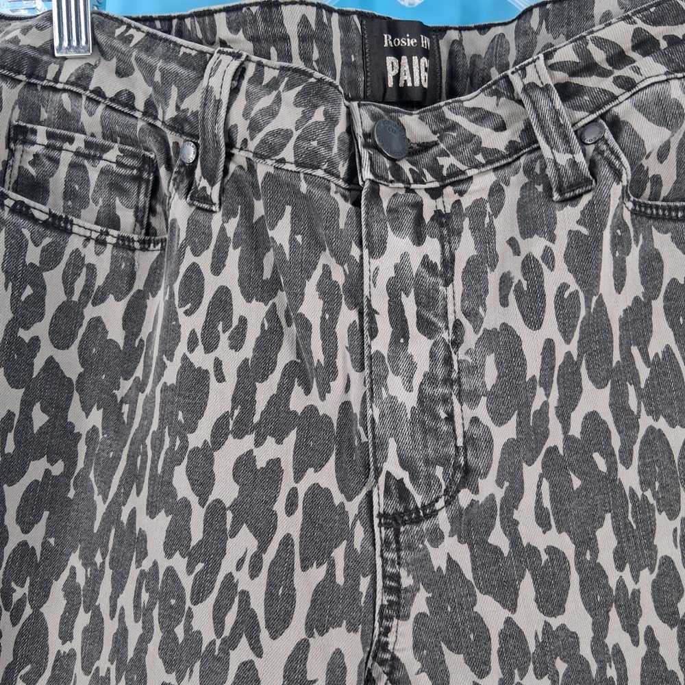 Paige Jeans Women 31 Grey Rosie Leopard Gray Print High Rise Straight Leg Denim
